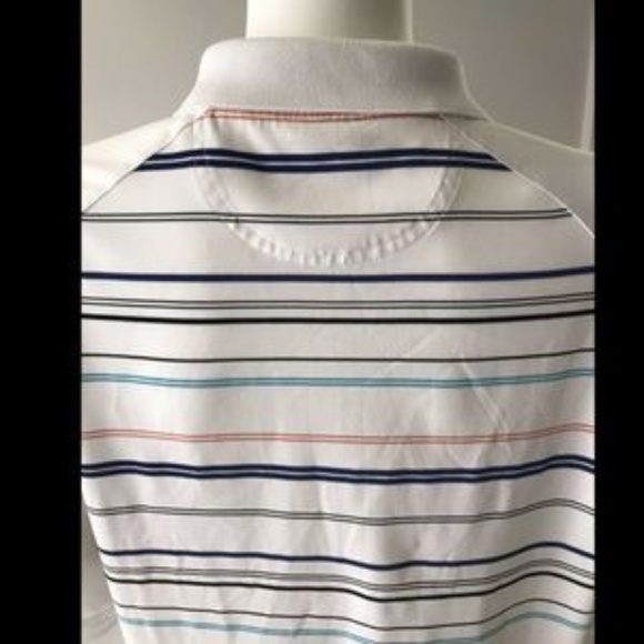 Greg Norman Play Dry Men's Golf Shirt White Striped Blue Red Short Sleeve Logo M - Picture 8 of 11